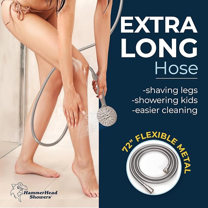 HammerHead Showers® Solid Metal 3-Spray Handheld Shower Head with Long Hose and Holder - BRUSHED NICKEL - 2.5 GPM High Pressure Shower Head with Handheld Sprayer - WIDE, MASSAGE, and MIST Sprays