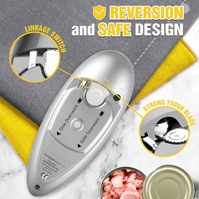 Kitassure Handsfree One Touch Electric Can Opener Easy and Fast Flex Side Cut All Can Sizes, Automatic Handheld Battery Operated Kitchen Gadget Gift with Smooth Edge Safety for Seniors & Arthritis