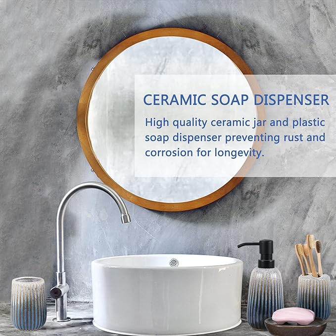 Bathroom Accessories Sets Complete -Set 4 Pcs, Ceramic Bathroom Accessory Bath Ensemble Includes Soap Dispenser, Toothbrush Holder, Toothbrush Cup, Soap Dish for Modern Bathroom Home Decor