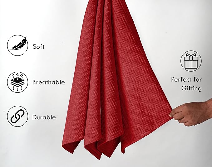 Red Waffle Dishcloths, 12x12 Inch, Absorbent, Soft, 100% Cotton, Quick Drying and Reusable, Machine Washable, Perfect for Kitchen Cleaning, Multipurpose Towel for Everyday Use, 12 Pack