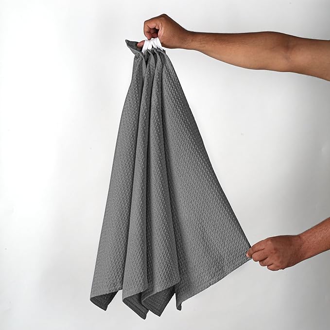 Grey Waffle Kitchen Towels, 16x26 Inches, Soft, Absorbent, 100% Cotton, Durable, Washable, and Quick Drying, Ideal for Kitchen Cleaning, Multipurpose Dish Towels, Set of 4