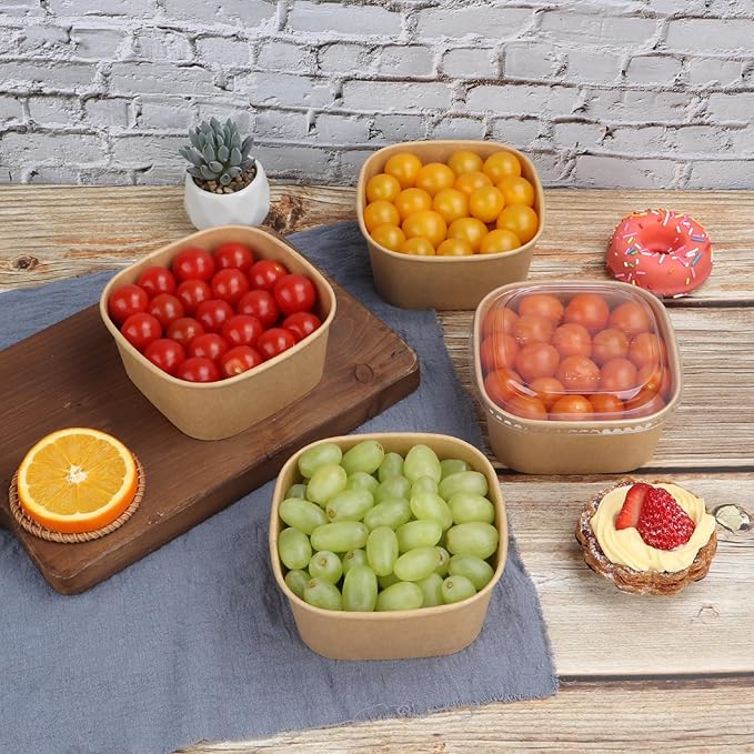 22 oz Disposable Kraft paper bowls with lids,Food containers Soup Bowls Party Supplies Treat Bowls 50 Pack