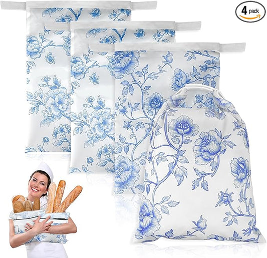 4 Pcs Bread Bags for Homemade Bread 17" x12" Reusable Sourdough Storage Bags with Foodgrade TPU Lining Food Wraps to Keeping Fresh Loaf Fresh Freezer Baker Baking Supplies (Blue)
