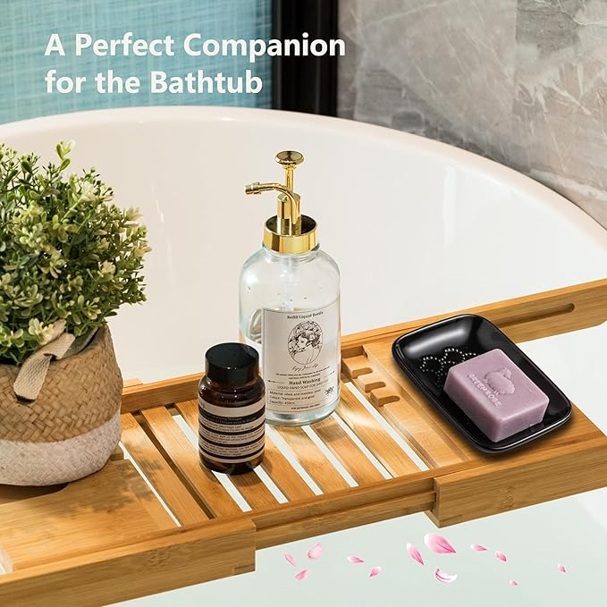 Gomakren Soap Dish for Shower, Ceramic Soap Dishes for Bar Soap Sponge, Halloween Shower Soap Holder Saver Tray for Bathroom Kitchen Sink, Easy to Clean, Black