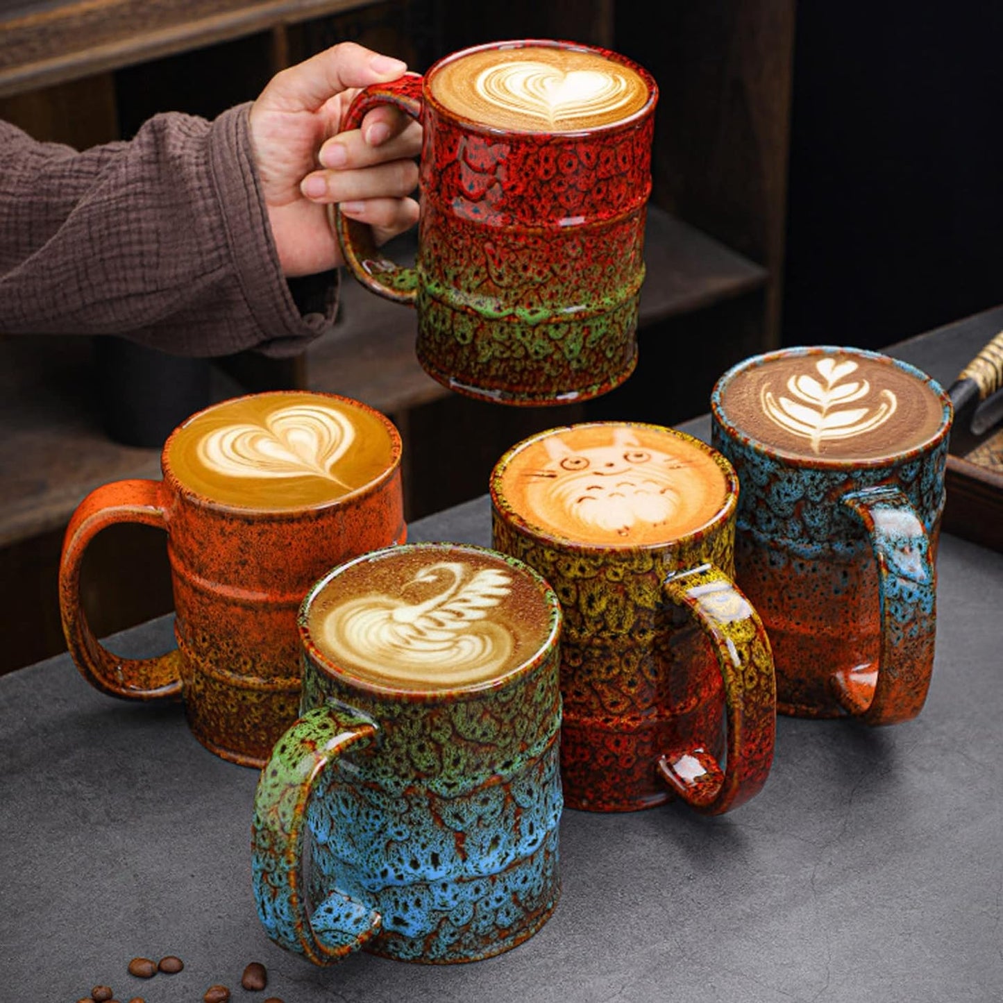 Yellow and Red 20 oz Ceramic Coffee Mugs - Large, Dishwasher and Microwave Safe for Office and Home