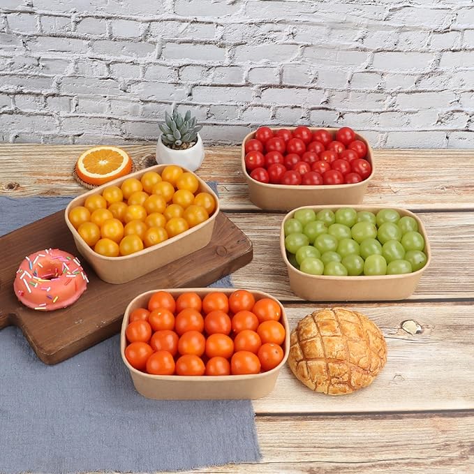 22OZ Disposable Kraft paper bowls with lids, Rectangle Food containers Soup Bowls Party Supplies Treat Bowls 50 PACK