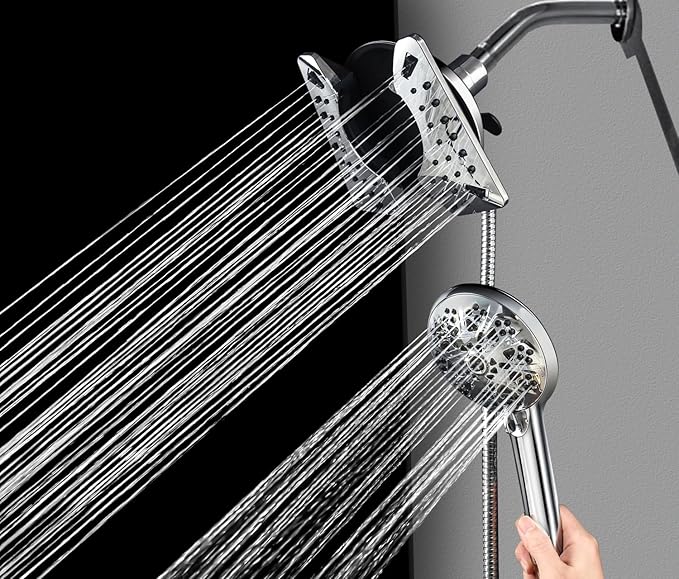 1.8 GPM Shower Head with Handheld: 2-in-1 High Pressure Shower Heads with Handheld Spray Combo 7.5" Rain Shower and 10 Spray Settings Handheld Shower Head, Detachable Showerhead with Hose