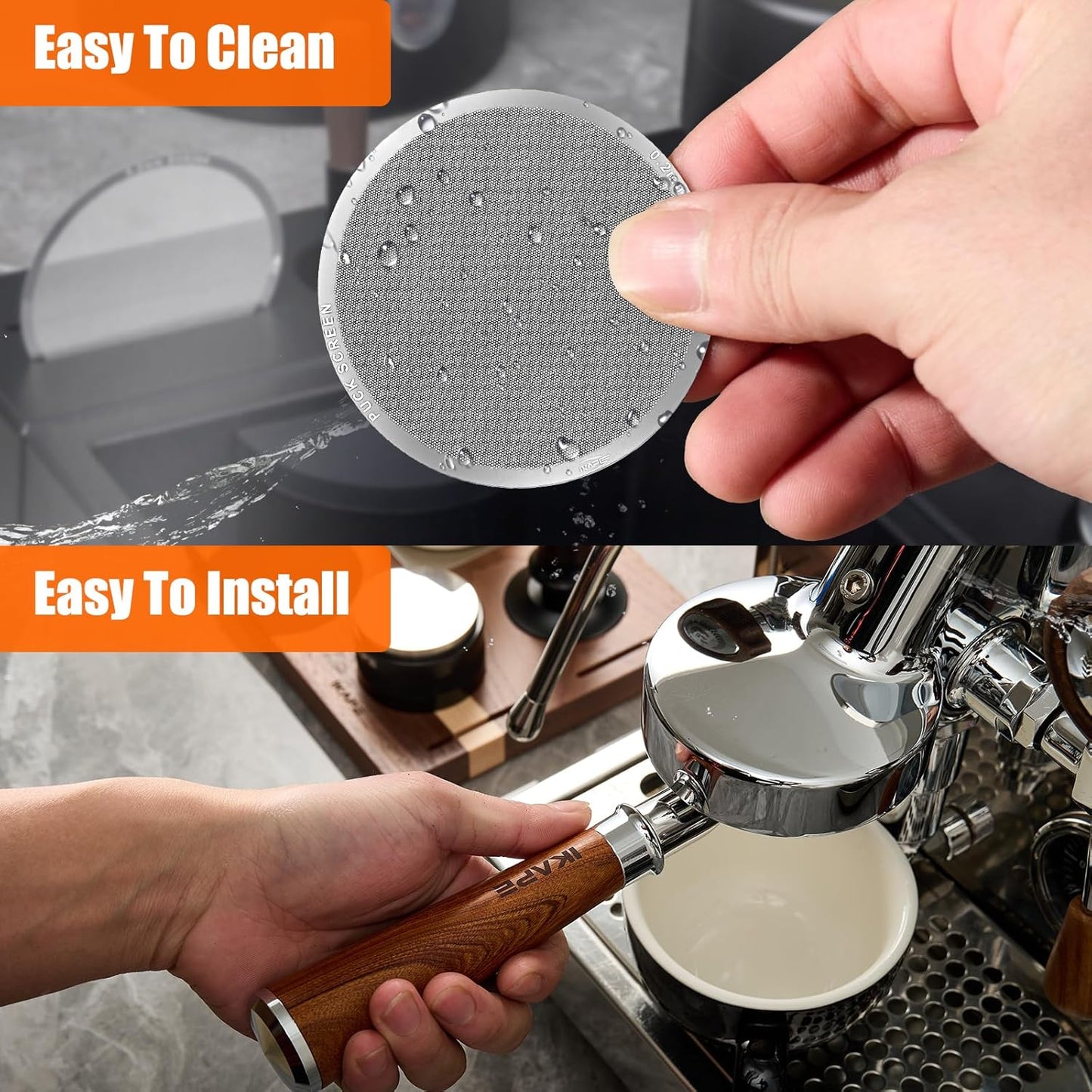 IKAPE 53.3mm 2pc Espresso Puck Screen, 0.2mm Thickness, Reusable Metal Ultra-thin & Ultra-light Coffee Filters, Food-grade 316 Stainless Steel Coffee Puck Screen for Espresso Baristas