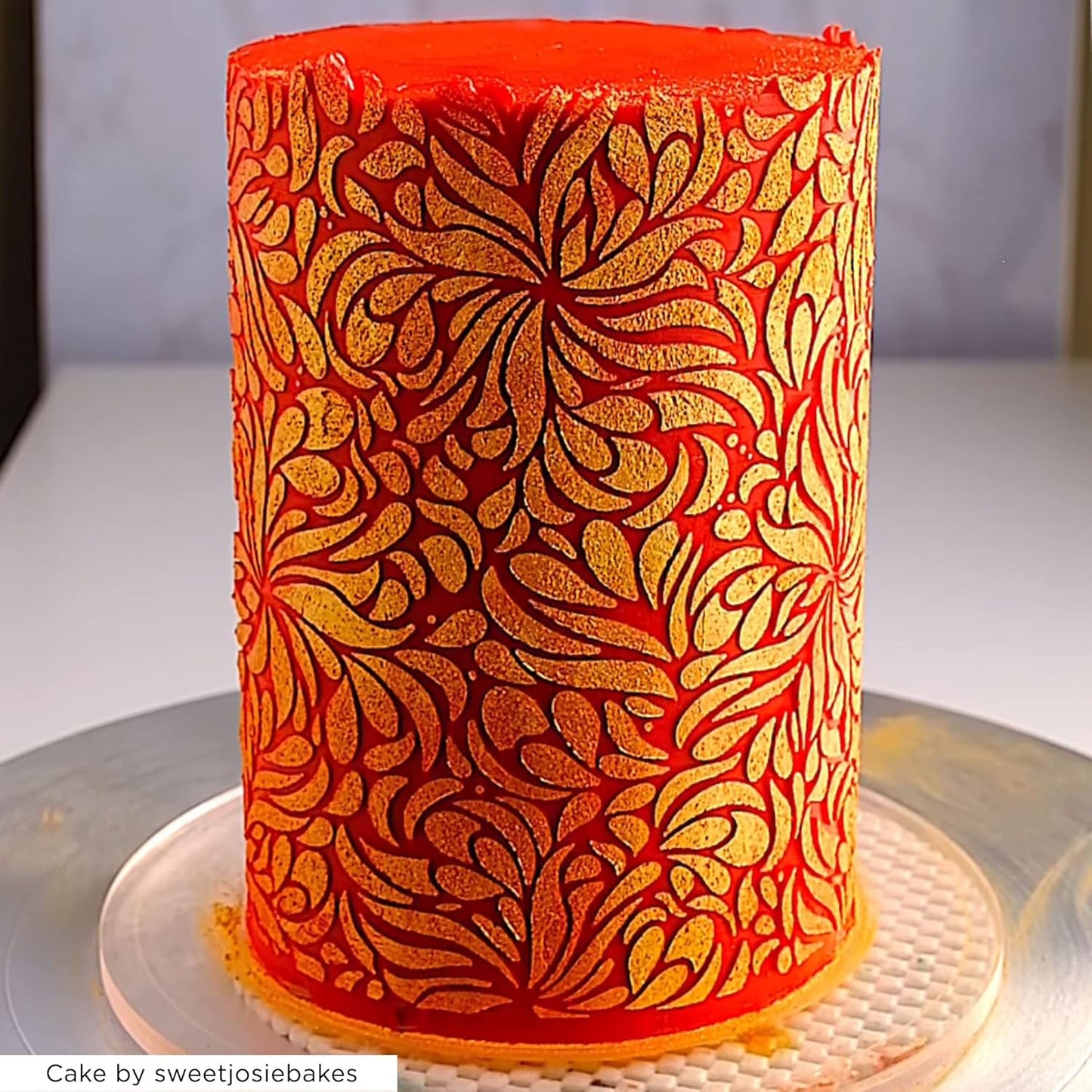 Cake Stencil - Seamless Delicate Pattern for Decorating Tall Double Barrel Cake to Use with Buttercream, Royal Icing, Ganache, Paint, Airbrush (Claris)