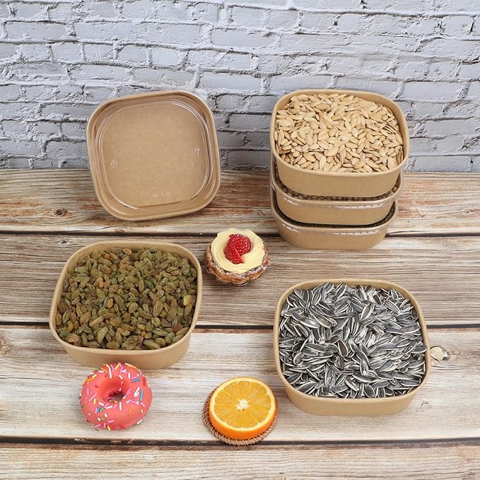 25 oz Disposable Kraft paper bowls with lids,Food containers Soup Bowls Party Supplies Treat Bowls 50 Pack