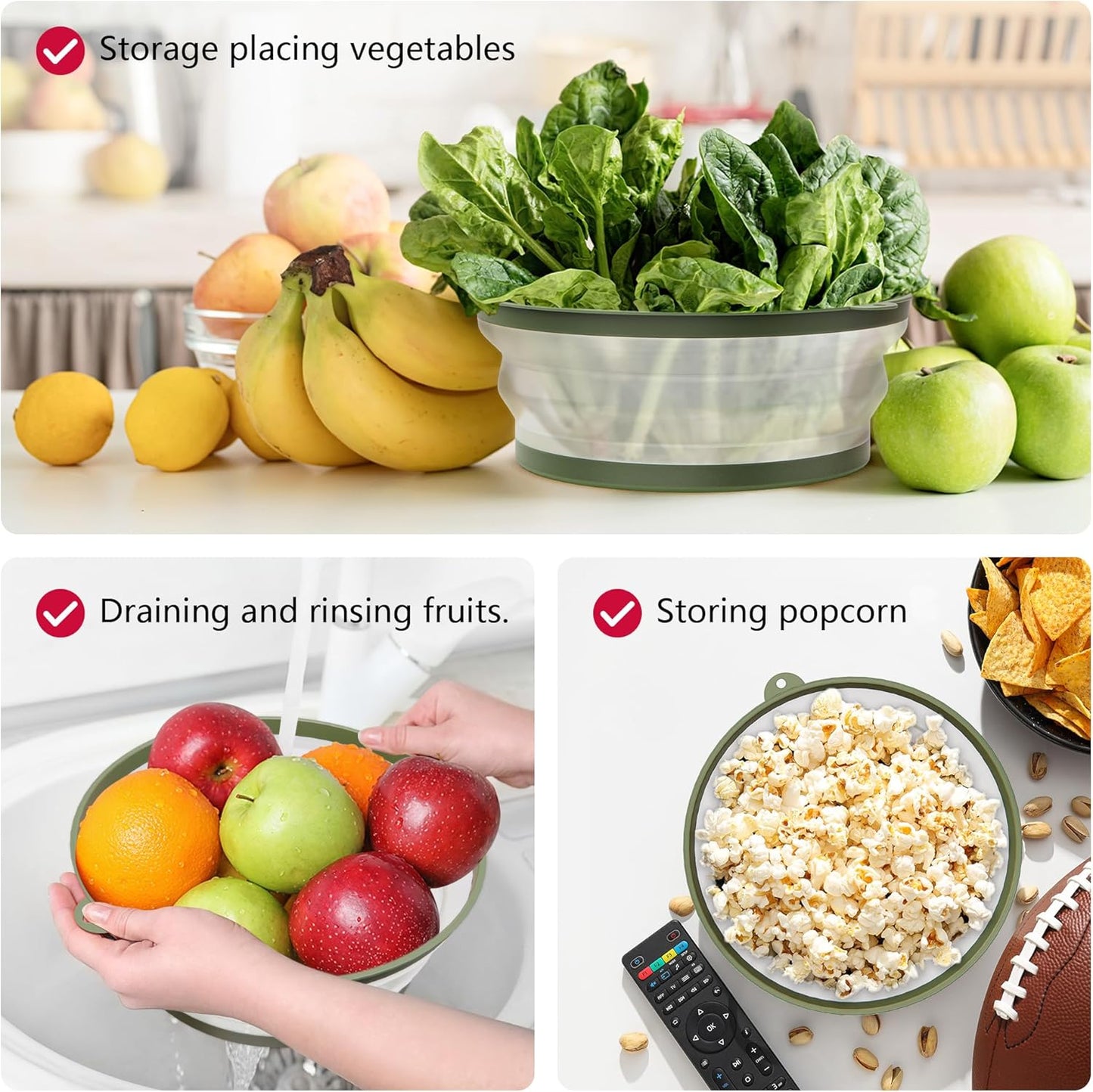 WVM Microwave Splatter Cover Vented for Food with Hook Hole, Splatter Guard & Colander Kitchen Gadget for Food, Meal Prep, Green