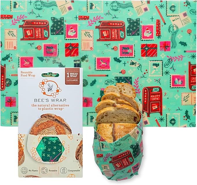 Bee's Wrap Beeswax Wraps for Food - Seasons Greetings Bread Wrap - Made in USA Reusable Bread Storage Bags - Organic & Eco-Friendly Alternative to Aluminum Foil, Sourdough Bags & Plastic Wrap