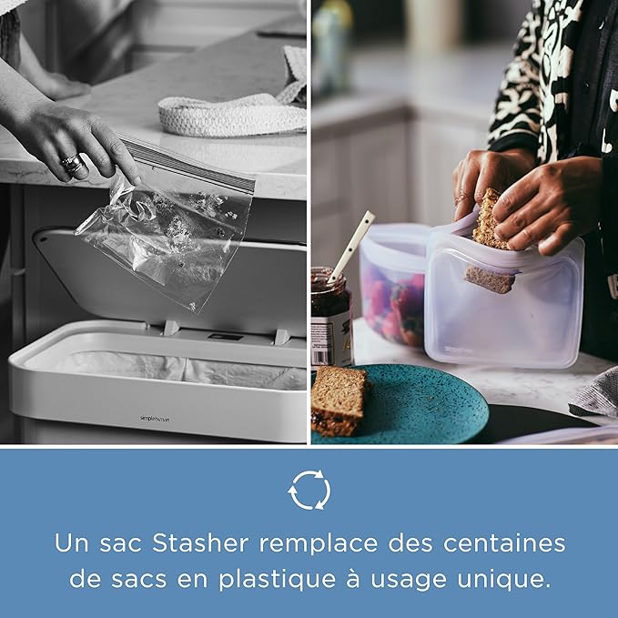 Stasher Premium Silicone Reusable Food Storage Bowl, 6-Cup, Clear, Microwave, Sous Vide, Dishwasher, Oven and Freezer Safe, Travel Container, BPA Free, Leak-free, Eco-friendly