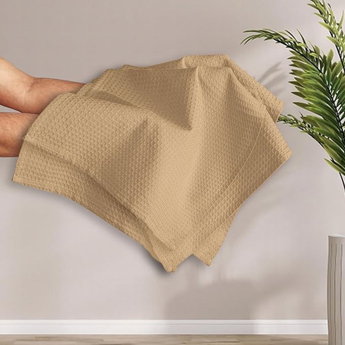 Beige Waffle Kitchen Towels, 16x26 Inches, Soft, Durable, 100% Cotton, Quick Drying, Reusable, Absorbent, Machine Washable, Multipurpose Towels, Everyday Use, Set of 4