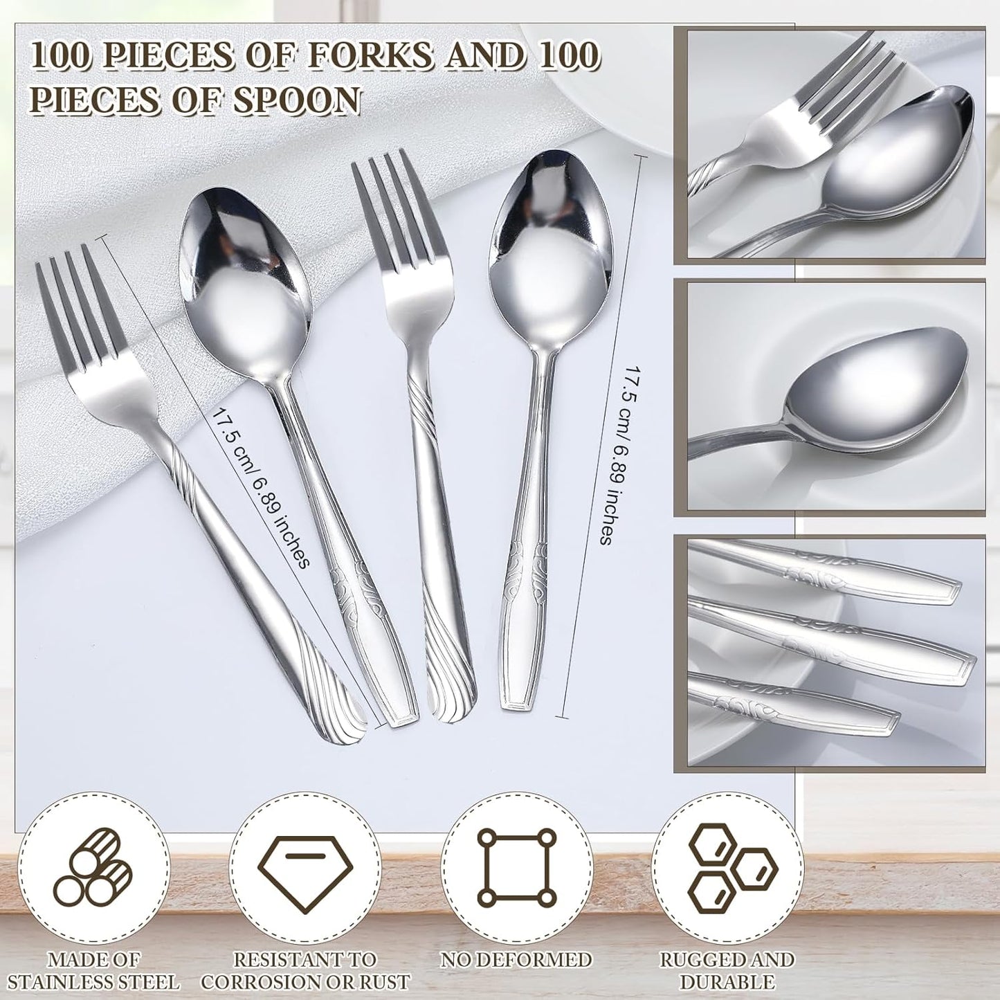 Nuogo 200 Pieces Forks and Spoons Silverware Set Stainless Steel Flatware Cutlery Set Dinner Forks and Spoons Mirror Polished Dishwasher Safe Utensil for Kitchen Restaurant or Home