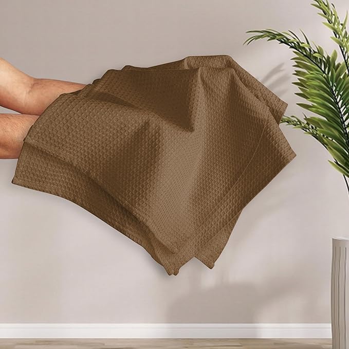 Brown Waffle Kitchen Towels, 16x26 Inch, Durable, Soft, Absorbent, Quick Drying, 100% Cotton, Reusable, Machine Washable, Ideal for Cleaning, Multipurpose Towels, Set of 4