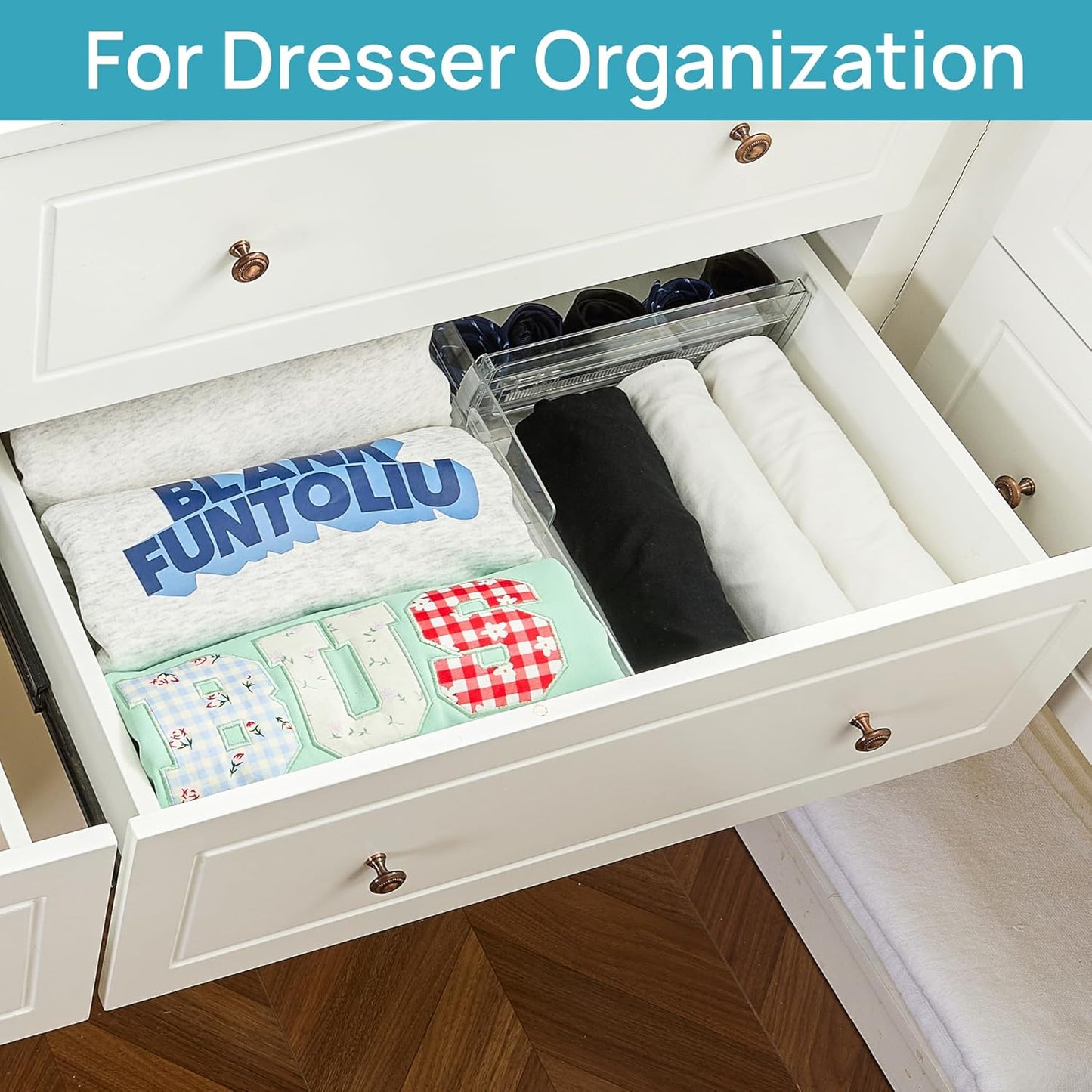 Vtopmart 14 Pack Drawer Dividers for Clothes, 4" High 10.2"-16.6" Adjustable Expandable Dresser Drawer Organizer, Clear Plastic Separators for Dresser, Baby Clothing, Underwear, Cosmetic, Toiletries