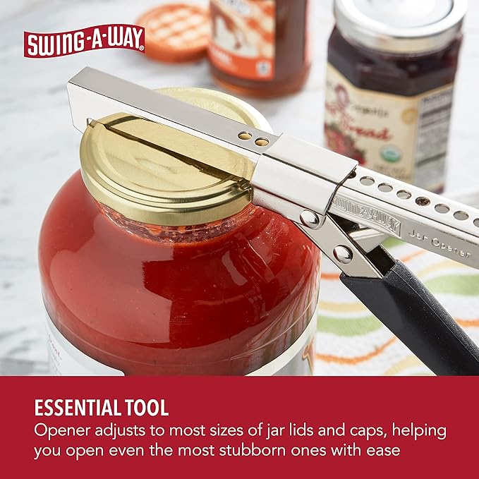 Comfort Grip Jar Opener, 7.5-Inch, Adjustable Multifunctional Stainless Steel Can Opener with Gripper, Arthritis Friendly Soft Rubber Grip Handle, Kitchen Accessories (Black)