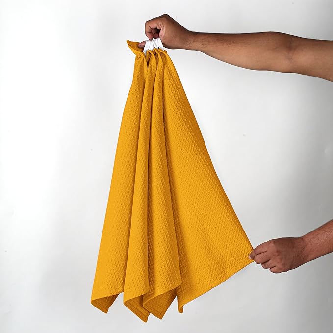 Mustard Yellow Waffle Kitchen Towels, 16x26 Inches, Absorbent, Soft, Durable, 100% Cotton, Fast Drying, Machine Washable, Reusable, Perfect for Cleaning, Multipurpose Towels, Set of 4