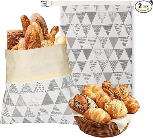 LURKA Beeswax Bread Bags, Reusable Cotton Linen Storage Bags for Sourdough, Extra Large, 2 Pack (A Style)