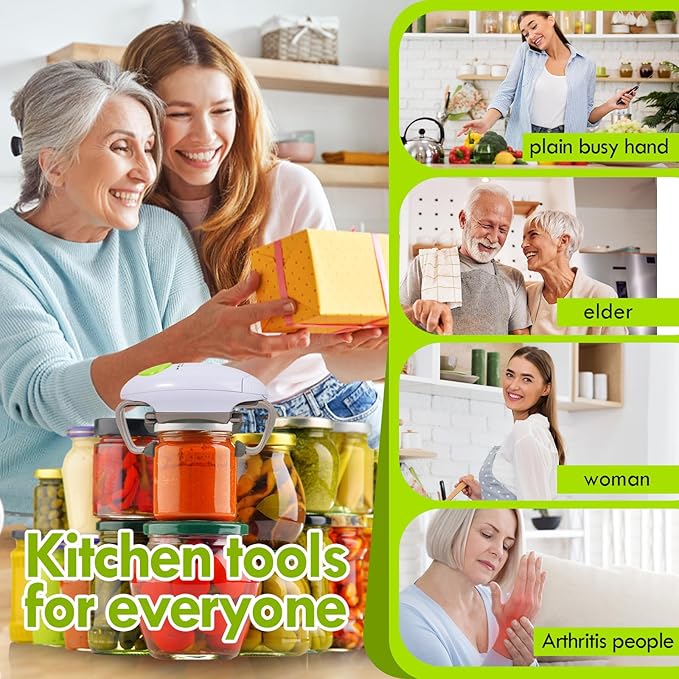 Electric jar opener for seniors, One touch automatic smart jar bottle lid openers for seniors with weak arthritis hands, Powerful hands free jar bottle opener, kitchen gadget