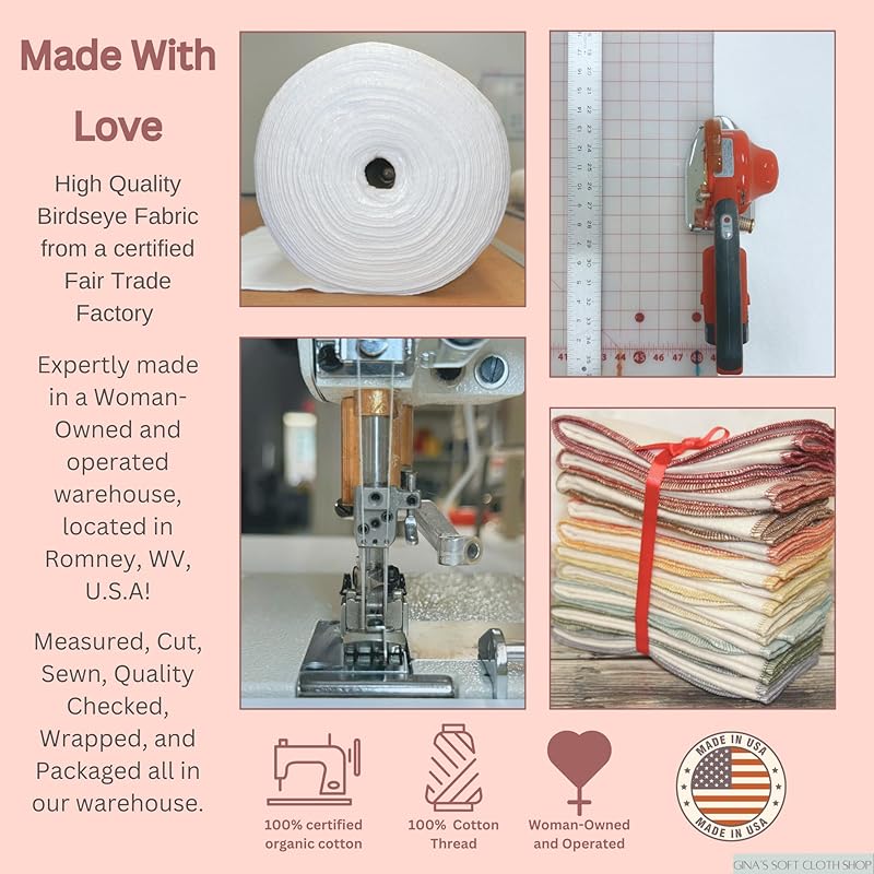 Gina's Soft Cloth Shop 1 Ply Organic Flannel Washable Baby Wipes 8 x 8 Inches Set of 10 Earthtone Assortment. Handmade in the USA!