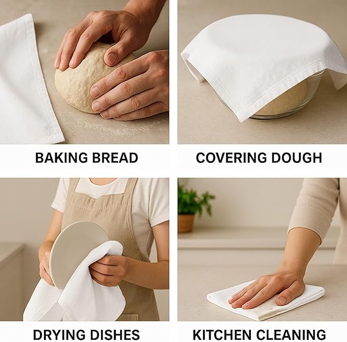 Flour Sack Towels | Tea Towel for Crafts| Kitchen | Dish | Cotton Blank Towel for Embroidery| Baking Bread Proofing Linen Cover| Thick Absorbent Quick Dry | 6 Pack 28"x28" White