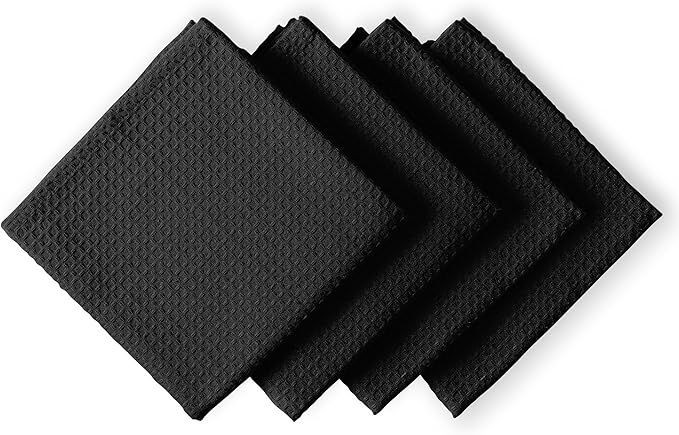 Black Waffle Kitchen Towels, 16x26 Inches, Absorbent, Soft, and Durable, Quick Drying, Reusable, Machine Washable, 100% Cotton, Perfect for Cleaning, Multipurpose Dish Towels, Set of 4