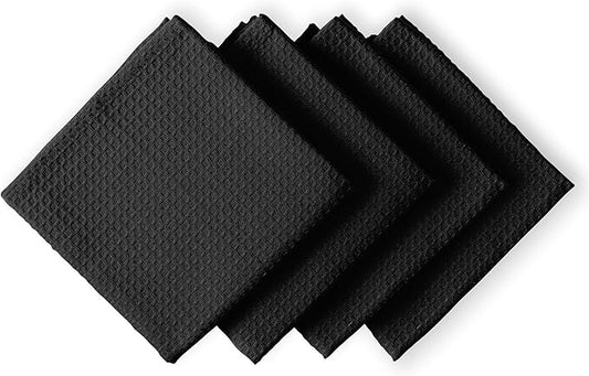 Black Waffle Kitchen Towels, 16x26 Inches, Absorbent, Soft, and Durable, Quick Drying, Reusable, Machine Washable, 100% Cotton, Perfect for Cleaning, Multipurpose Dish Towels, Set of 4