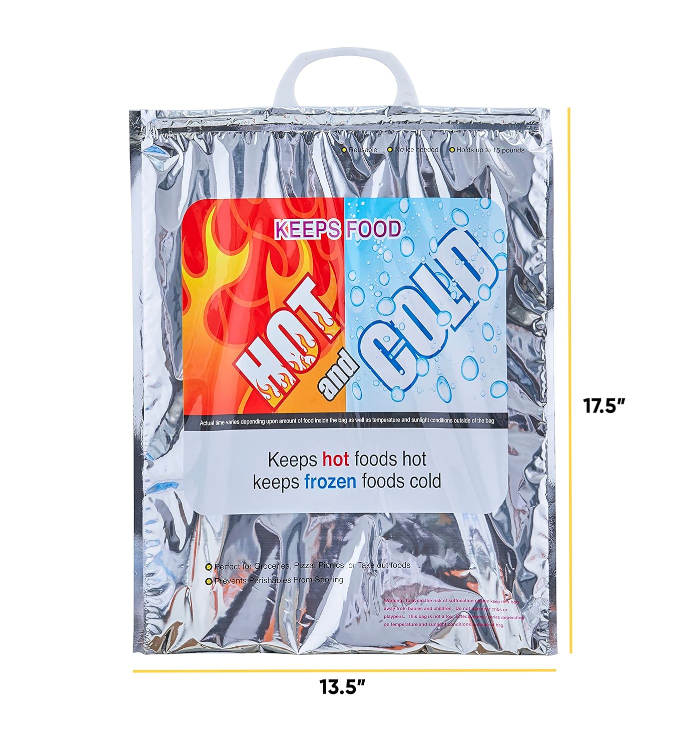 Superio Hot and Cold Insulated Bags for Food Delivery, Grocery Shopping Bags, Food Storage for Hot and Frozen Food for Travel, Disposable Cooler Bag, Reinforced Thermal Lunch Bag (12, 13.5"x17.5")