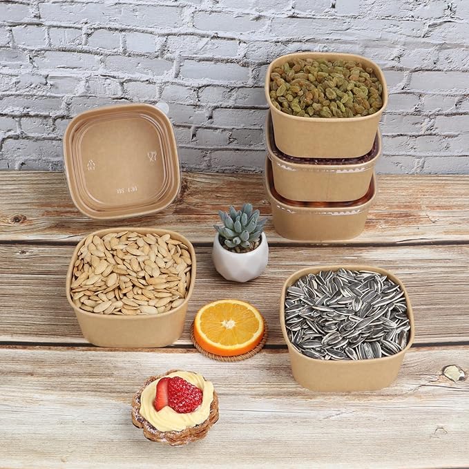 22 oz Disposable Kraft paper bowls with lids,Food containers Soup Bowls Party Supplies Treat Bowls 50 Pack
