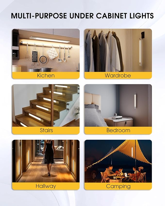 24 Inch Under Cabinet Lighting, 3Pack 5CCT Dimmable Closet Lights, Motion Sensor LED Lights of Battery Operated, Rechargeable Under Counter Light for Kitchen, Stairs, Bedroom, Wardrobe