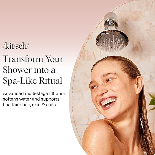 Kitsch Shower Head Filter for Hard Water – Shower Filter with KDF-55 & Calcium Sulfite, Helps Reduce Chlorine & Impurities, Water Softener - Bathroom Accessories for Healthier Hair & Skin - Chrome