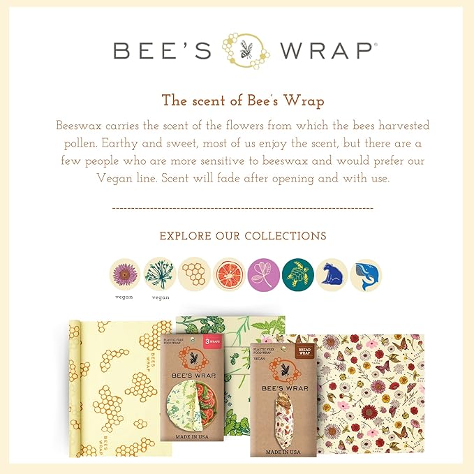 Bee's Wrap Beeswax Wraps for Food - Botanical 3 Pack (S, M, L) Made in USA Reusable & Organic Food Wraps, Sandwich Wrap & Bowl Covers - Eco-Friendly Alternative to Aluminum Foil & Plastic Wrap