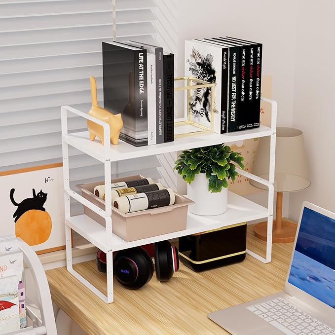 Cabinet Organizer Shelves,Expandable Pantry Counter Shelves,Stackable Under Sink Inside Cabinet Storage Spice Racks for Kitchen Bathroom Home Office,3 Packs,10.24" D,White