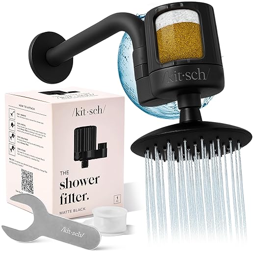 Kitsch Shower Head Filter for Hard Water – Shower Filter with KDF-55 & Calcium Sulfite, Helps Reduce Chlorine & Impurities, Water Softener - Bathroom Accessories for Healthier Hair & Skin - Black
