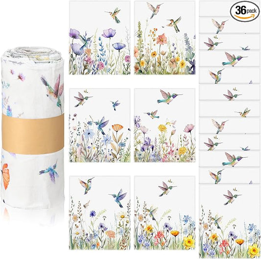 36 Count Reusable Cleaning Cloths Washable Cotton Kitchen Towels for Home (Hummingbird Flowers,Multicolor)