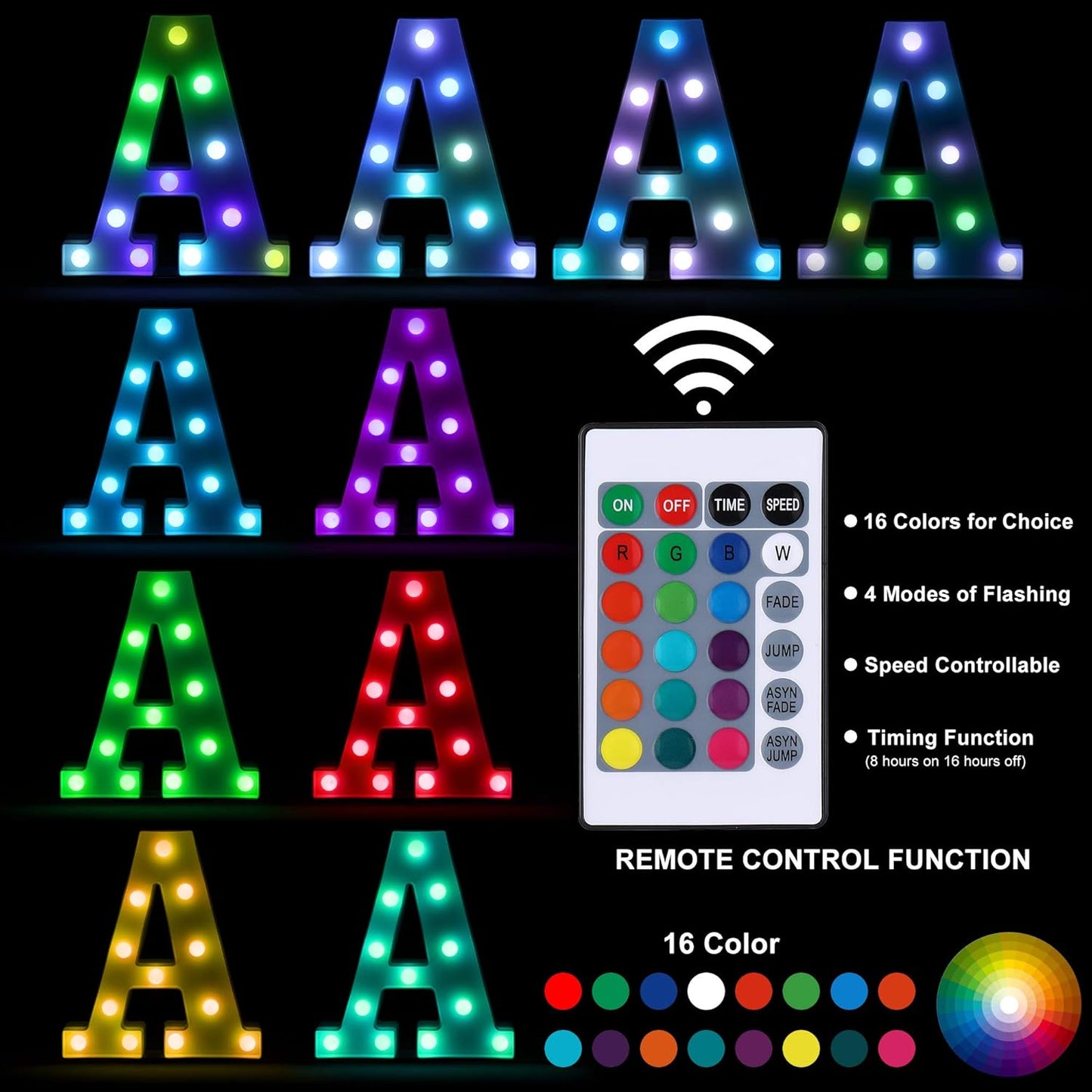 Foaky Colorful LED Letter Lights with Remote,Marquee Light Up Letters Sign for Night Light Wedding/Birthday Party Battery Powered Christmas Lamp Home Bar Decoration(G)