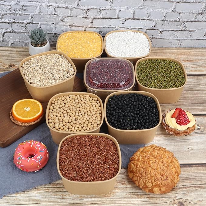 22 oz Disposable Kraft paper bowls with lids,Food containers Soup Bowls Party Supplies Treat Bowls 50 Pack