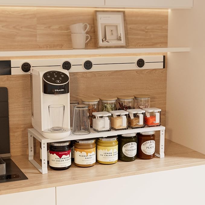 Expandable Spice Rack,Stackable Storage for Cabinet, Multi-Functional Kitchen Shelving,Height-Adjustable,Sustainable Organizer Solution(3Packs/White/Medium)