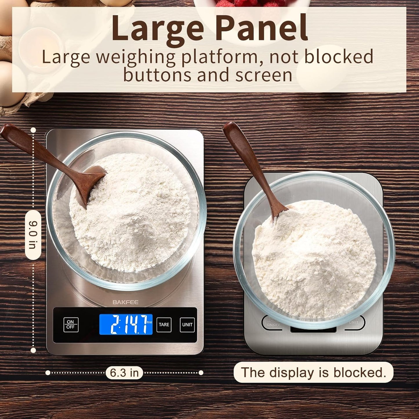 Food Scale, 33lb Digital Kitchen Scale with Stainless Steel & Tempered Glass, USB Rechargeable, 1g / 0.05oz Precise Graduation, Waterproof and Sturdy Surface, for Cooking, Baking, Weight Loss