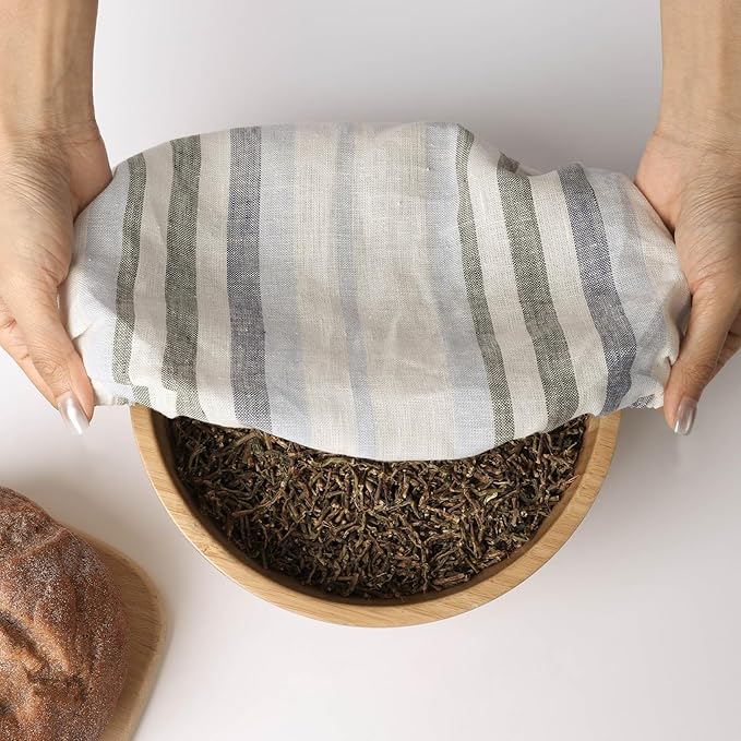 100% Linen Bowl Covers Reusable For Bread Proofing, 4 Pcs Elastic Cloth Fabric Colorful Stripe Bowl Covers, 5.9 * 7.9 * 9.8 * 11.8 Inches, Colorful 2