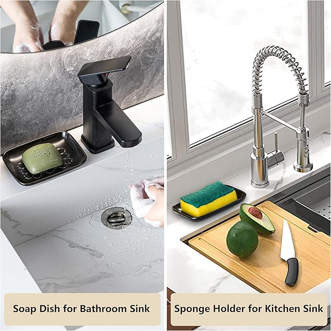Gomakren Soap Dish for Shower, Bar Soap Holder, Ceramic Soap Dishes for Bar Soap, Halloween Sponge Holder Soap Saver Soap Tray for Bathroom Kitchen Sink, 5.5 Inch, Black