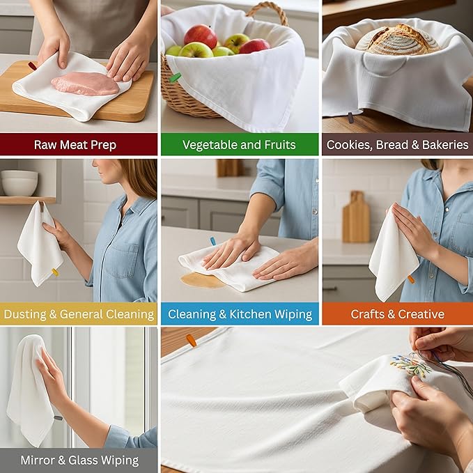 Flour Sack Dish Towel - Color Ribbon Hanger 18x28 Pack of 7