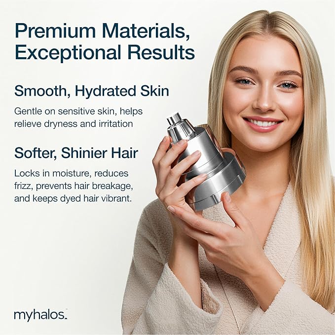 MyHalos® Filtered Shower Head for Hard Water Filter - High Pressure, Removes Chlorine - Shower Head Filter for Hard Water Softener Showerhead, Easy Install, For Hair & Skin, Filtering (Chrome)
