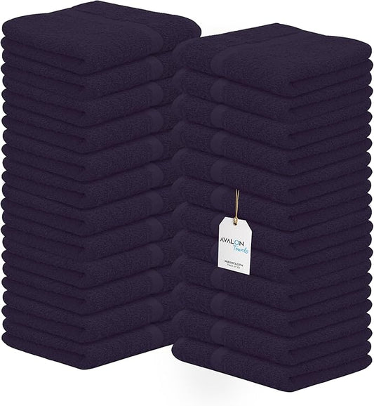 Avalon Towels Cotton Washcloths – (Pack of 24) Size 12x12 Inches, 100% Ring Spun Cotton, Soft & Absorbent Face Towels, Gym Towels, Hotel and Spa Quality, Reusable Fingertip Towels (Plum)