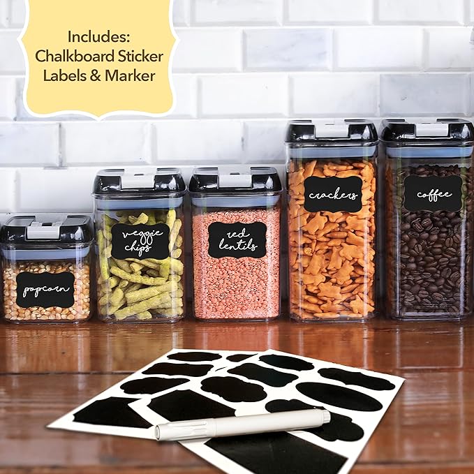 Simply Gourmet Airtight Food Storage Containers with Lids – 4 Piece Slim Kitchen Pantry Organization Set, 8 Cup Capacity, BPA-Free Clear Plastic, Stackable Containers for Flour, Sugar, Rice, Snacks