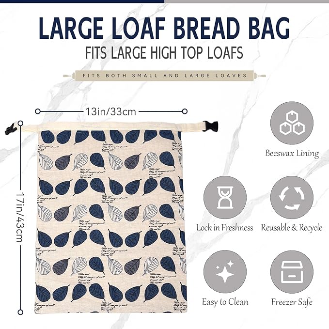 Beeswax Bread Bags for Homemade Sourdough with Zipper, 2 Pack Reusable Large Sourdough Bread Bags Baking Supplies, Food Storage Bag