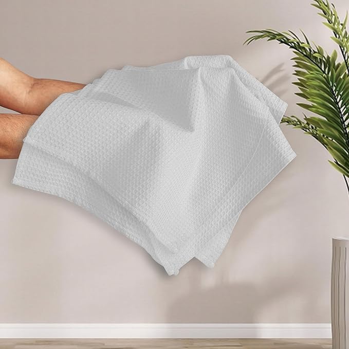 White Waffle Kitchen Towels, 16x26 Inches, 100% Cotton, Soft, Absorbent, Quick Drying, Reusable, and Machine Washable, Ideal for Drying Dishes, Cleaning, Multipurpose Towels, 4 Pack