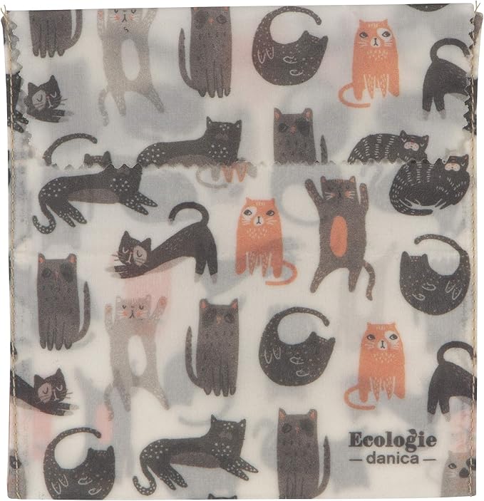 Ecologie by Danica Reusable Beeswax Sandwich Bag Cats, Reusable Food Storage Wrap, W6.5 x L6.5", Set of 2